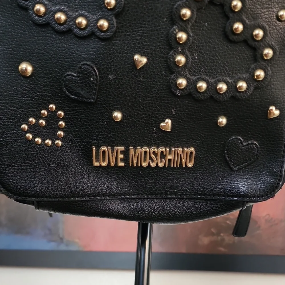 Love Moschino Black Studded Heart Backpack Gold Hardware Mini Bag OS